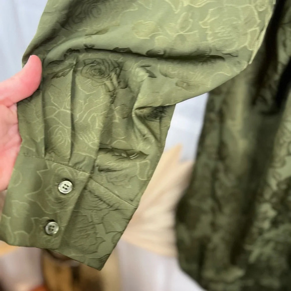 WAYF Women's Olive Green Floral Ex Boyfriend Shirt Button-Up Long Sleeve Size M - Picture 8 of 14